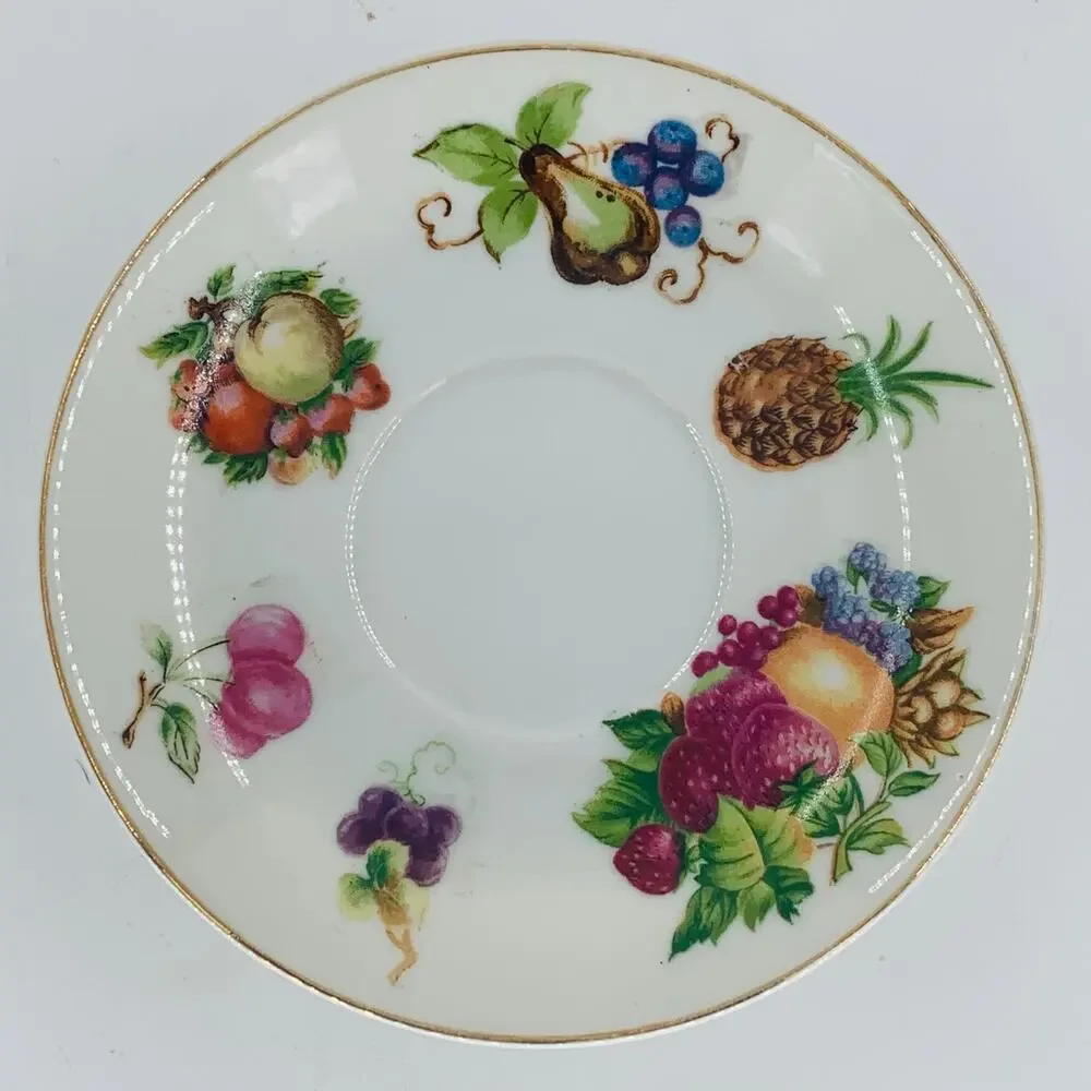 Fruit Tea Cup Saucer Japan 1950s Plate Berries Motif Orchard Demitasse China